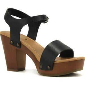 Soda Chivas Women's Black Bold Buckles Studded Block Heel Sandal Shoes Size 9